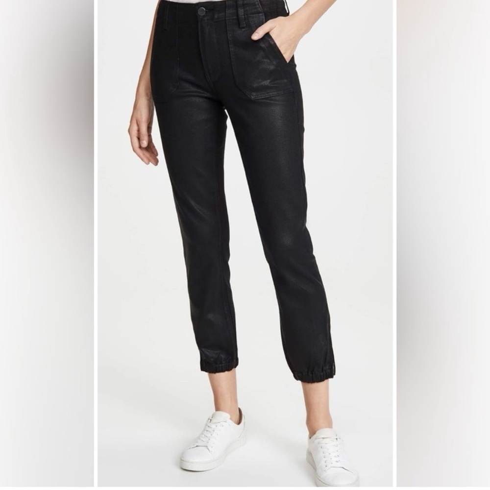 Paige Mayslie Jogger in Black Coated Denim, Women’s Size 26, High-Waisted